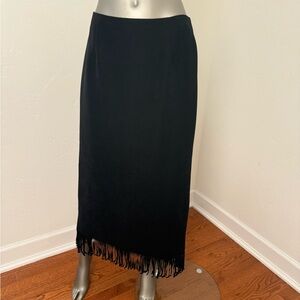 Clio Black‎ Vintage Maxi Faux Suede Pencil Skirt with Fringe Size 8
